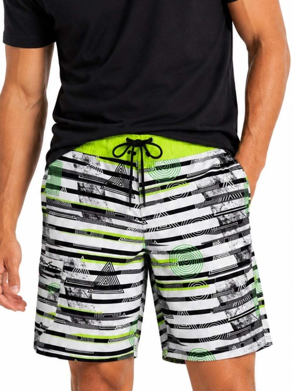 Maui and Sons Green Black Flat Front Board Shorts